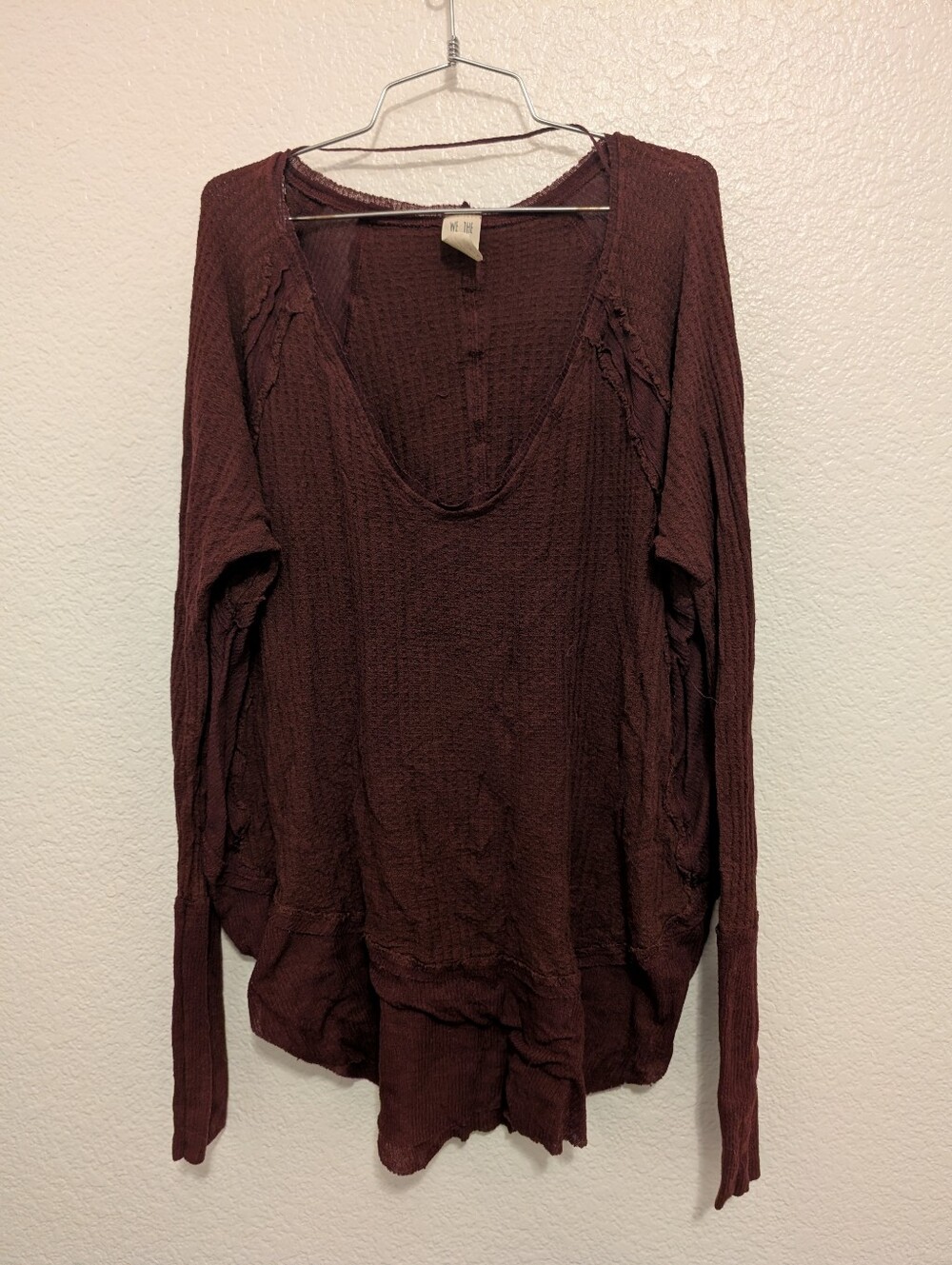 Free People We The Free Burgundy Long Sleeve Drape Shirt Size Small